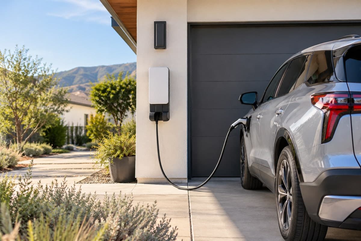 AI-generated illustrative scene for: PG&E’s GM Charger Bundle Requires a Single-Family Home and OnStar; the $15 Credit Also Requires Monthly Charging